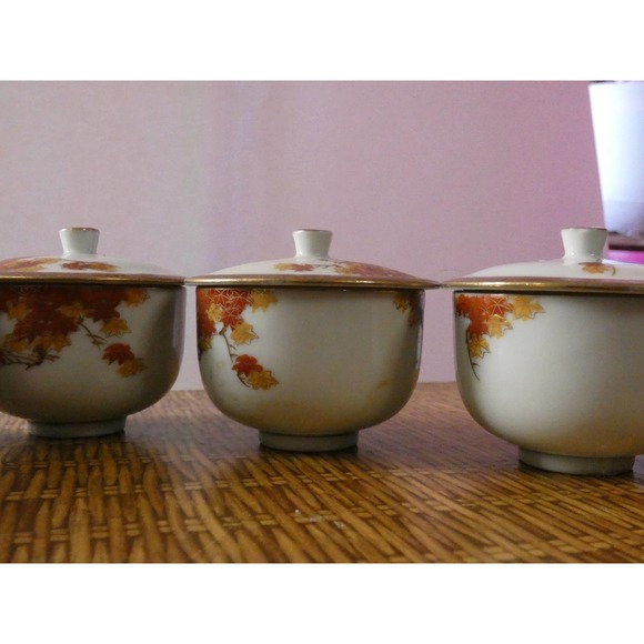 Vintage Kutani Yunomi, Lidded Tea Cup Set, With Autumnal Décor - Picture 4 of 8